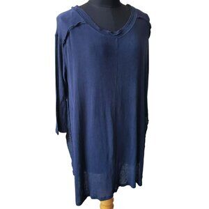 We the Free Navy Blue Stretchy Mesh Boho High Low Asymmetric Half Sleeve Top